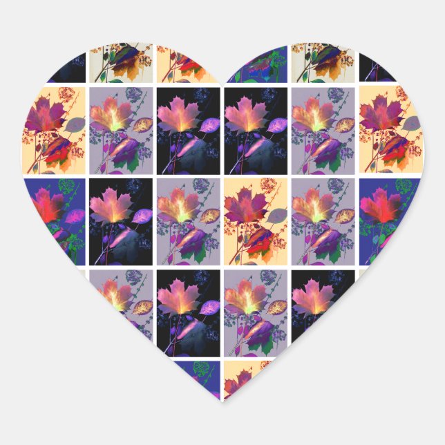 Herbst lässt rustikales Patchwork Quilt Collage Herz-Aufkleber (Vorderseite)