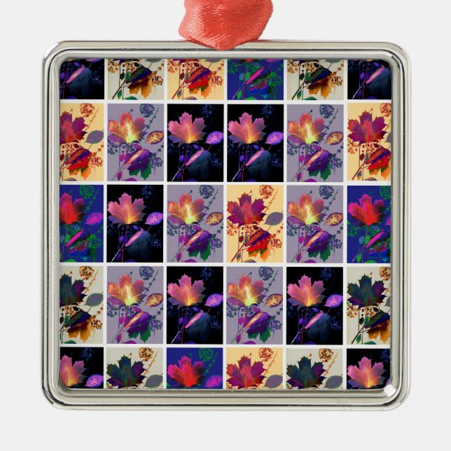 Herbst lässt rustikales Patchwork Quilt Collage Ornament Aus Metall (Vorne)