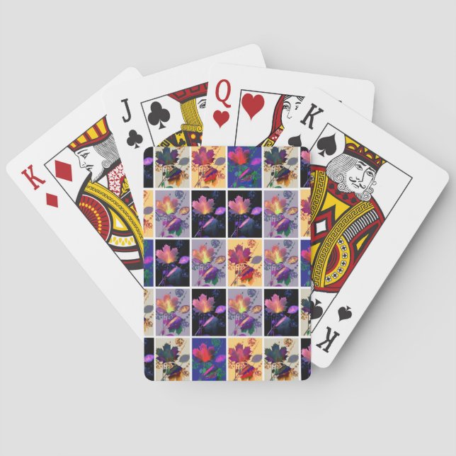 Herbst lässt rustikales Patchwork Quilt Collage Spielkarten (Rückseite)