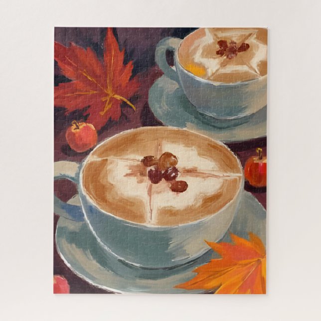 Herbst-Latte-Date | Herbstliche Kaffeeblätter Aqua (Vertikal)