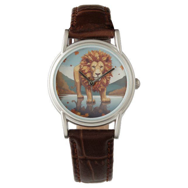 Herbst Leaves Male Lion Armbanduhr (Vorderseite)