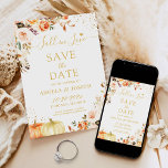 Herbst Liebe Blumenkürbis Terrakotta auf dem Monte Save The Date<br><div class="desc">Dieser Herbst in der Liebe Herbst Floral Pumpkins Terracotta Save the Date ist der perfekte Weg, um den Ton für Ihre Hochzeit im Herbst Set. Dieses Design mit schönen Herbstfloralen, Kürbissen und Terrakotta-Farbe prägt das Wesen der Saison. Die Option zum digitalen Download ermöglicht den einfachen und bequemen Druck auf der...</div>