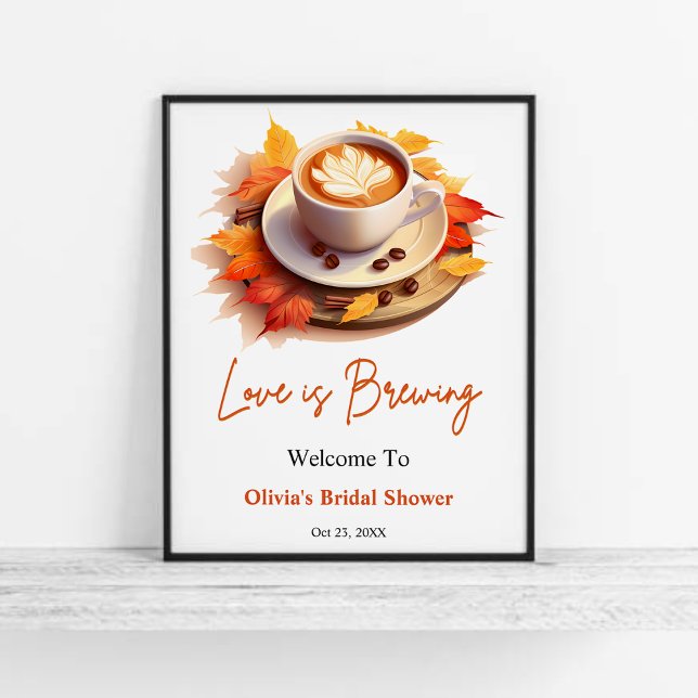 Herbst Liebe Brauen Brautparty Willkommen Poster (Fall Autumn Love is Brewing Coffee Bridal Shower Welcome Sign )