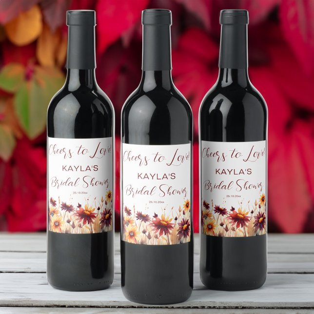 Herbst Liebe burgundy dahlias Brautparty Gunst Weinetikett (Fall in love burgundy dahlias bridal shower favor wine label)