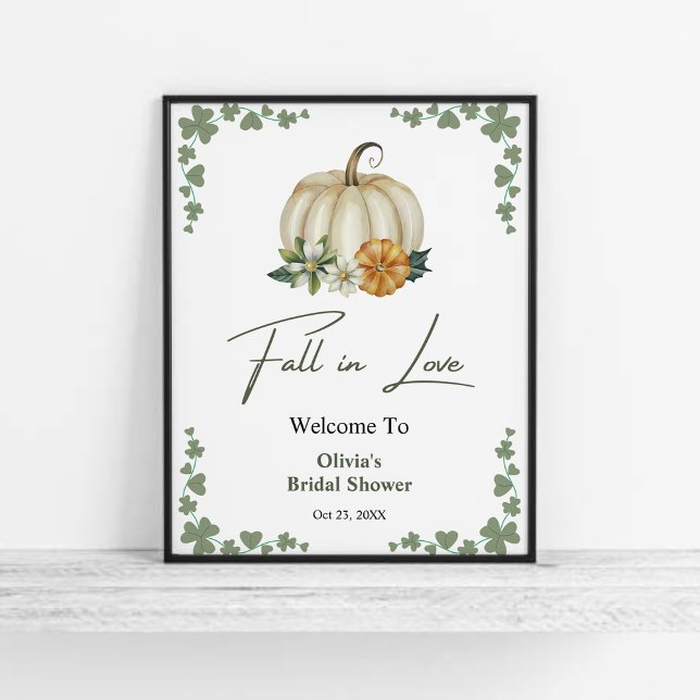 Herbst Liebe Herbst Pumpkin Brautparty Willkommen Poster (Fall in Love Autumn Greenery Pumpkin Bridal Shower Welcome Sign )