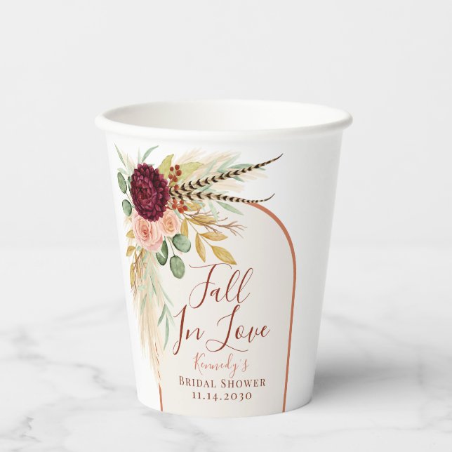 Herbst Liebe Pampas Grass Terracotta Boho Floral Pappbecher (Vorderseite)
