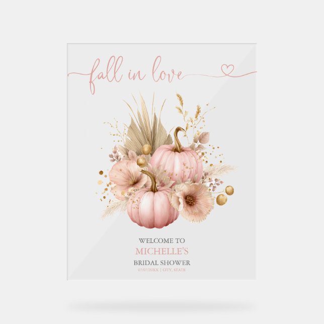 Herbst Liebe Pink Boho Pumpkin Begrüßungszeichen Acrylschild (Vorderseite)
