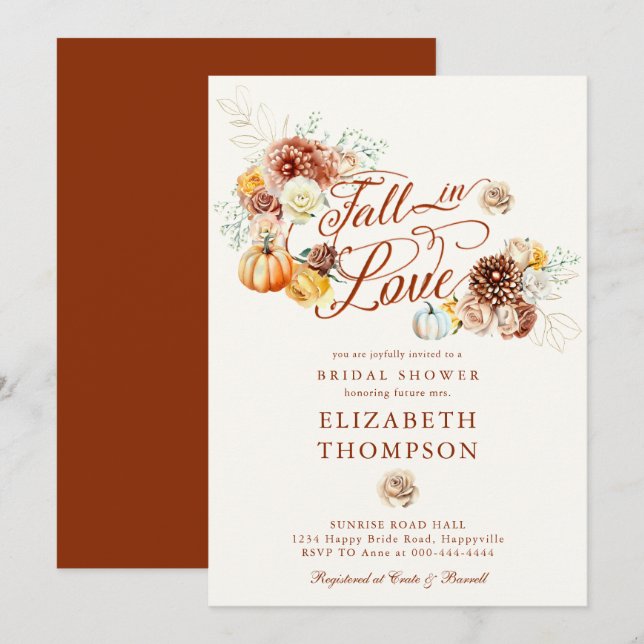 Herbst Liebe Pumpkin Gold Brautparty Einladung (Vorne/Hinten)