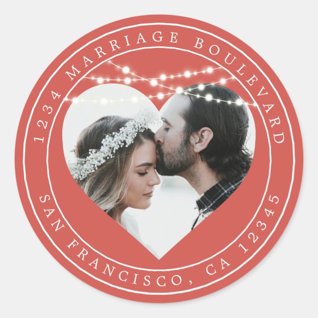 Herbst Liebe Rustikale Lichter Red Wedding Foto Runder Aufkleber (Vorderseite)