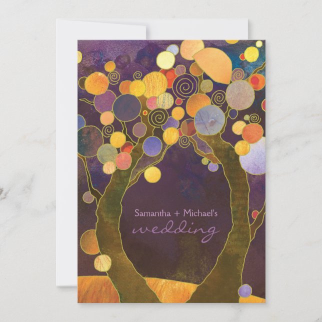 Herbst Lila Liebe Bäume Romantische Hochzeit Einladung (Vorderseite)