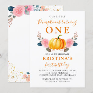 Herbst Little Pumpkin Pink Floral Erster Geburtsta Einladung