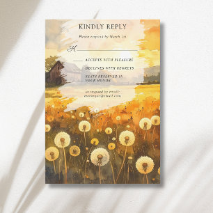 Herbst-Löwenzahn-Scheune Aquarell-Kunst-Hochzeit RSVP Karte
