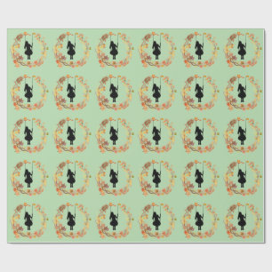 Herbst Mädchen auf Schaukel Grafik _Fall Leaf W Geschenkpapier