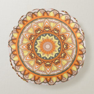 Herbst-Mandala Cozy Herbst Boho Herbst Orange Rundes Kissen