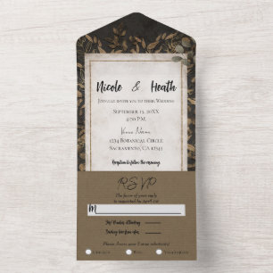 Herbst Märchen Bronze Botanische Blätter Hochzeit All In One Einladung