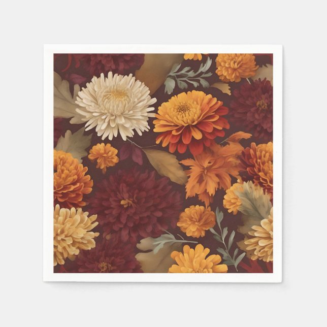 Herbst-Marigolds Chrysanthema und Asters-Muster Serviette (Vorderseite)