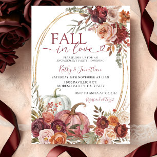 Herbst Marsala Floral Kürbis Gold Verlobungsfeier Einladung