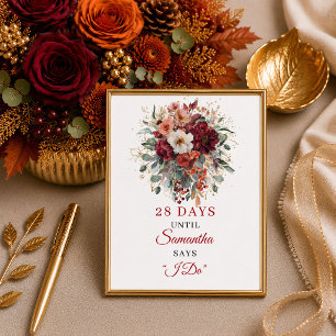 Herbst Marsala Grünzeug Boho Brautparty Zählung Poster