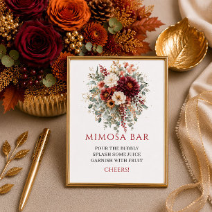 Herbst-Marsala-Grünzeug-Boho-Floral-Mimosa-Bar-Sch Poster