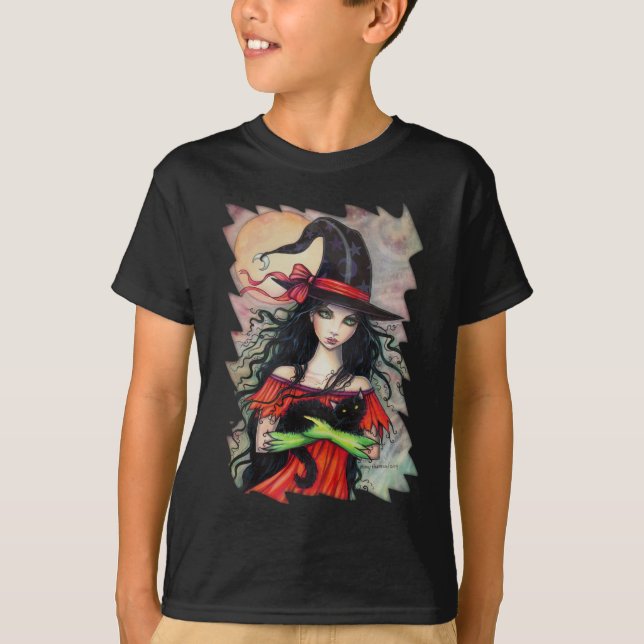 Herbst Mischief Halloween Hexe und Balck Cat T-Shirt (Vorderseite)