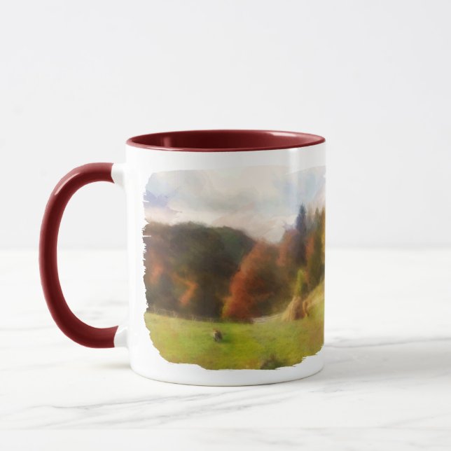 Herbst mit Bergfocken und Haystack Wasserfarbe Tasse (Links)