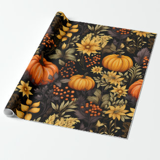 Herbst mit Sonnenblumen, Kürbissen und boho Floral Geschenkpapier