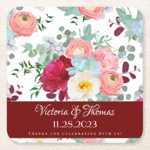 Herbst Mix Wild Rose Ranunculus Peony Wedding Rechteckiger Pappuntersetzer