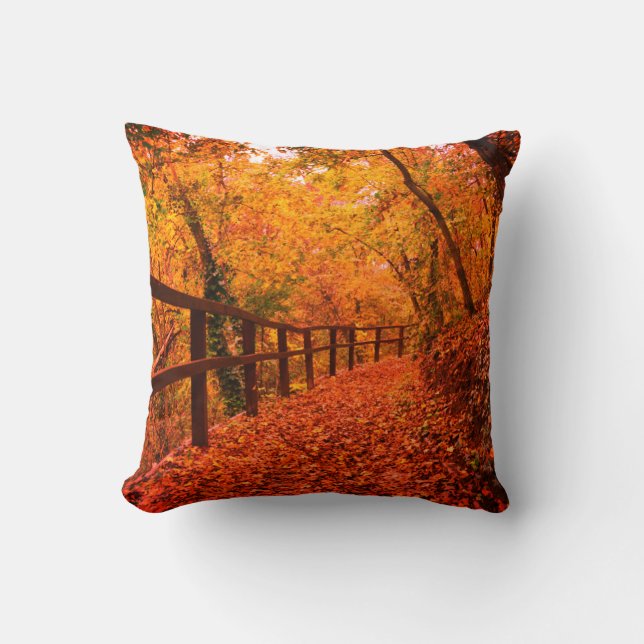 Herbst Moderne Blätter orange Rustikal Kissen (Vorderseite)