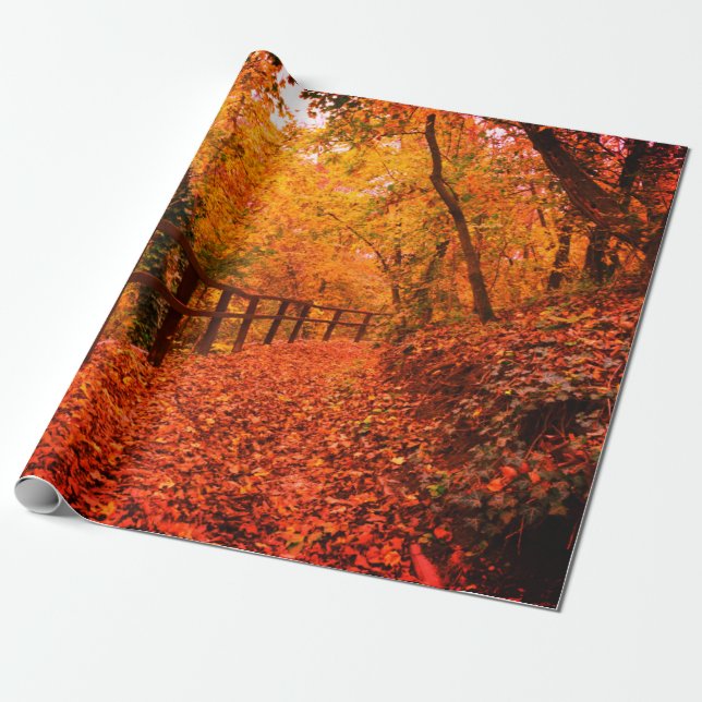 Herbst Moderne Geschenkwrap Blätter Orange Geschenkpapier (Ungerollt)
