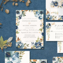 Herbst Moderne Wasserfarbe Blau Elfenbeinhochzeit