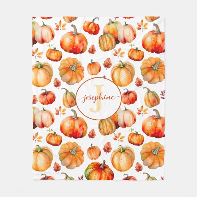Herbst Monogramm Name Pumpkins Fleece Blankon (Vorderseite)