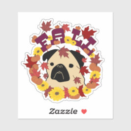 Herbst-Mops mit Blätter, Pumpkins und Sonnenblumen Aufkleber