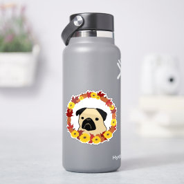 Herbst-Mops mit Blätter, Pumpkins und Sonnenblumen Aufkleber
