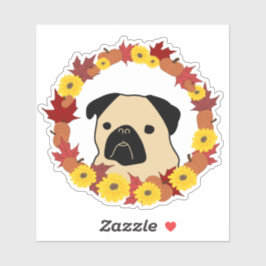 Herbst-Mops mit Blätter, Pumpkins und Sonnenblumen Aufkleber