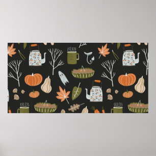 Herbst nahtlos Muster mit gemütlichen Naturelement Poster
