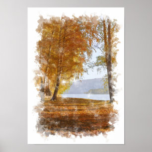 Herbst-Natur-Landschaft - Wasserfarbenposter Poster