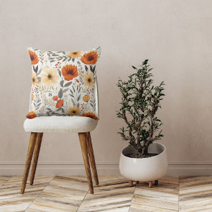 Herbst Niedlich Orange Blumenmuster Weiß Kissen