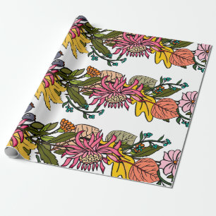Herbst niedliche Modhand gezeichnet Blume und Blät Geschenkpapier