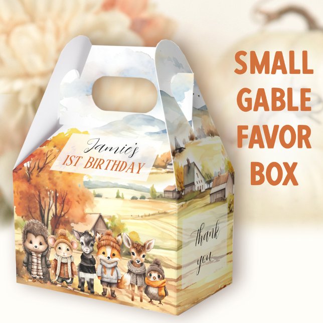 Herbst Niedliche Waldtiere Geburtstag Kleines Gabe Geschenkschachtel (Woodland Animals Small Gable Favor Boxes - You can choose from 3 sizes of these gable favor boxes)