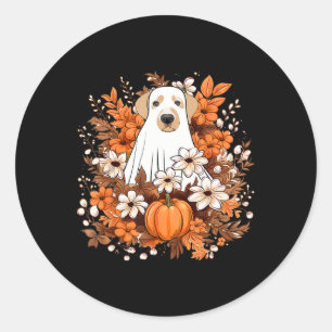 Herbst Niedlicher Hundeghost mit KürbisHalloween H Runder Aufkleber