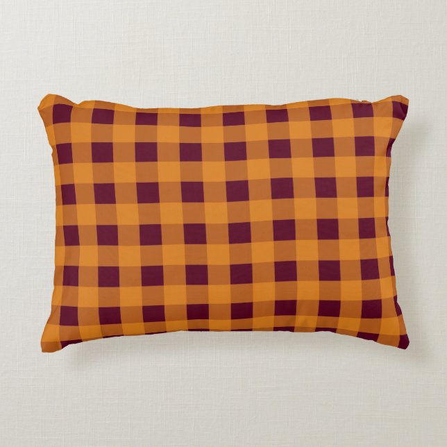 Herbst Orange Burgund Kariertes Muster Dekokissen (Vorderseite)
