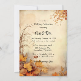 Herbst Orange Foliage Rustikale Hochzeitfeier Einladung