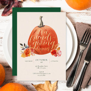 Herbst Orange Friendsgiving Wasserfarben-Kürbis Go Folieneinladung