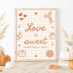 Herbst Orange Gingham Handgezeichnetes Love is Swe Poster