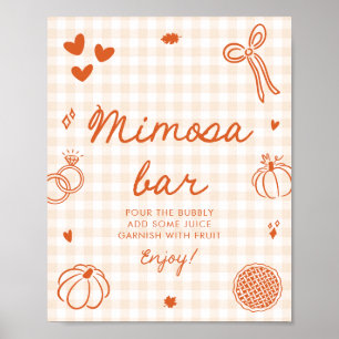 Herbst Orange Gingham Handgezeichnetes Mimosa-Bar- Poster