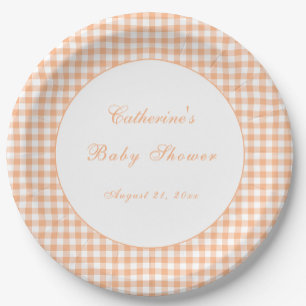 Herbst Orange Gingham Klassischer Baby Shower Tell Pappteller
