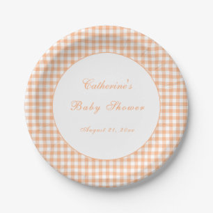 Herbst Orange Gingham Klassischer Baby Shower Tell Pappteller