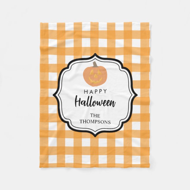 Herbst Orange Kariert Halloween Pumpkin Fleecedecke (Vorderseite)
