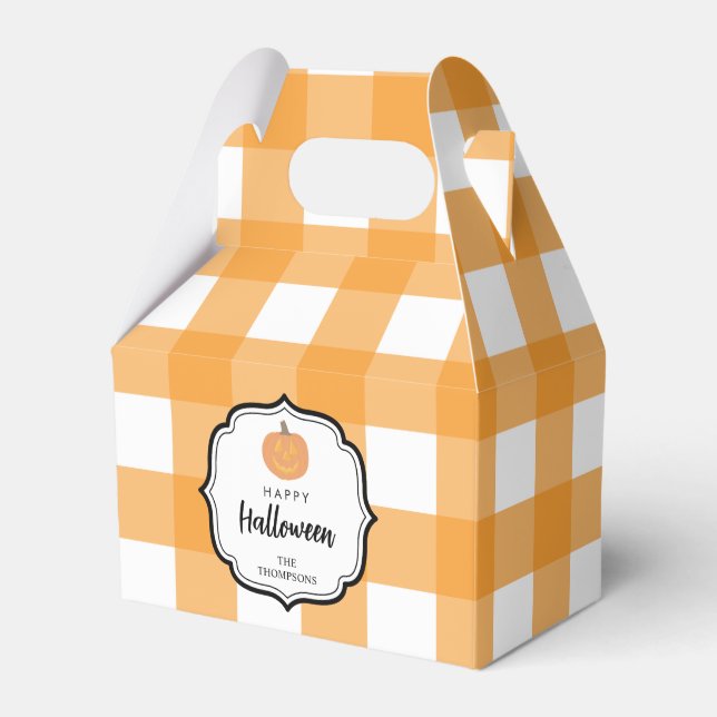 Herbst Orange Kariert Halloween Pumpkin Geschenkschachtel (Vorderseite)