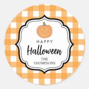 Herbst Orange Kariert Halloween Pumpkin Runder Aufkleber